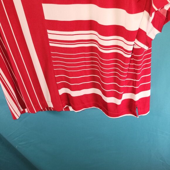 Chicos Red & White Striped Top Size 0 Batwing Sleeves Loose Fit - Picture 5 of 10